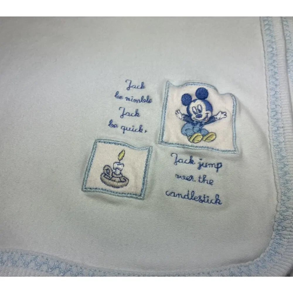 Vintage Disney Store Mickey Mouse Baby Blanket Blue Jack Candlestick Cotton